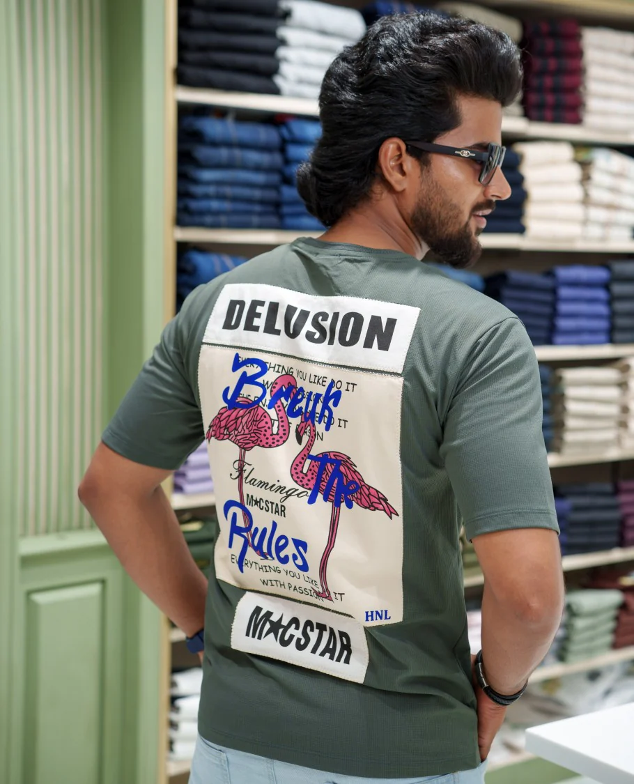 Grey Cotton-Blended T-shirt, Comes with a Unique Back Print, Half-sleeves, Crew Neck, Oversized Fit, and Regular Length - Image 2