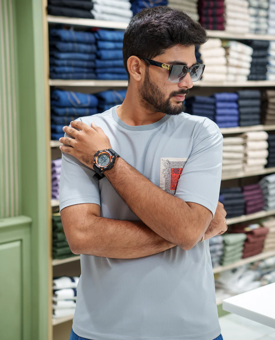 Grey Cotton-Blended T-shirt, Features Unique Back Print, Half-sleeves, Crew Neck, Oversized Fit, and Regular Length - Image 5