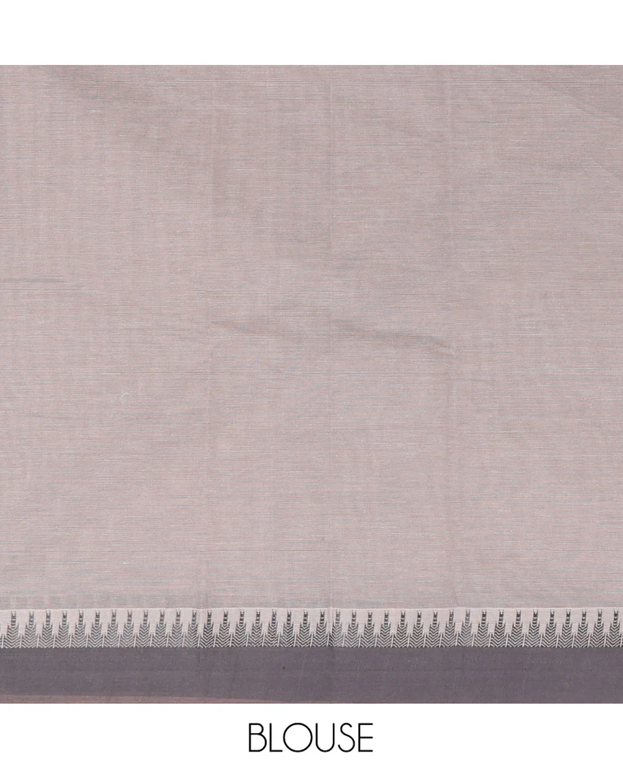 Grey Kanchi Cotton Saree, Adorned with Buttas All Over Its Body, Complemented by a Contrast Temple Border, Pallu of Floral and Geometric Design, and Paired with Matching Blouse - Image 3