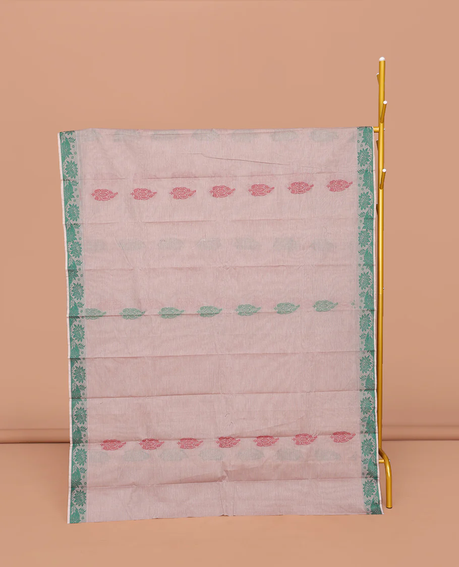 Grey Kanchi Cotton Saree, Adorned with Buttas All Over Its Body, Highlighted by a Self-Border, Pallu of Floral And Geometric Designs, and Paired with a Matching Blouse