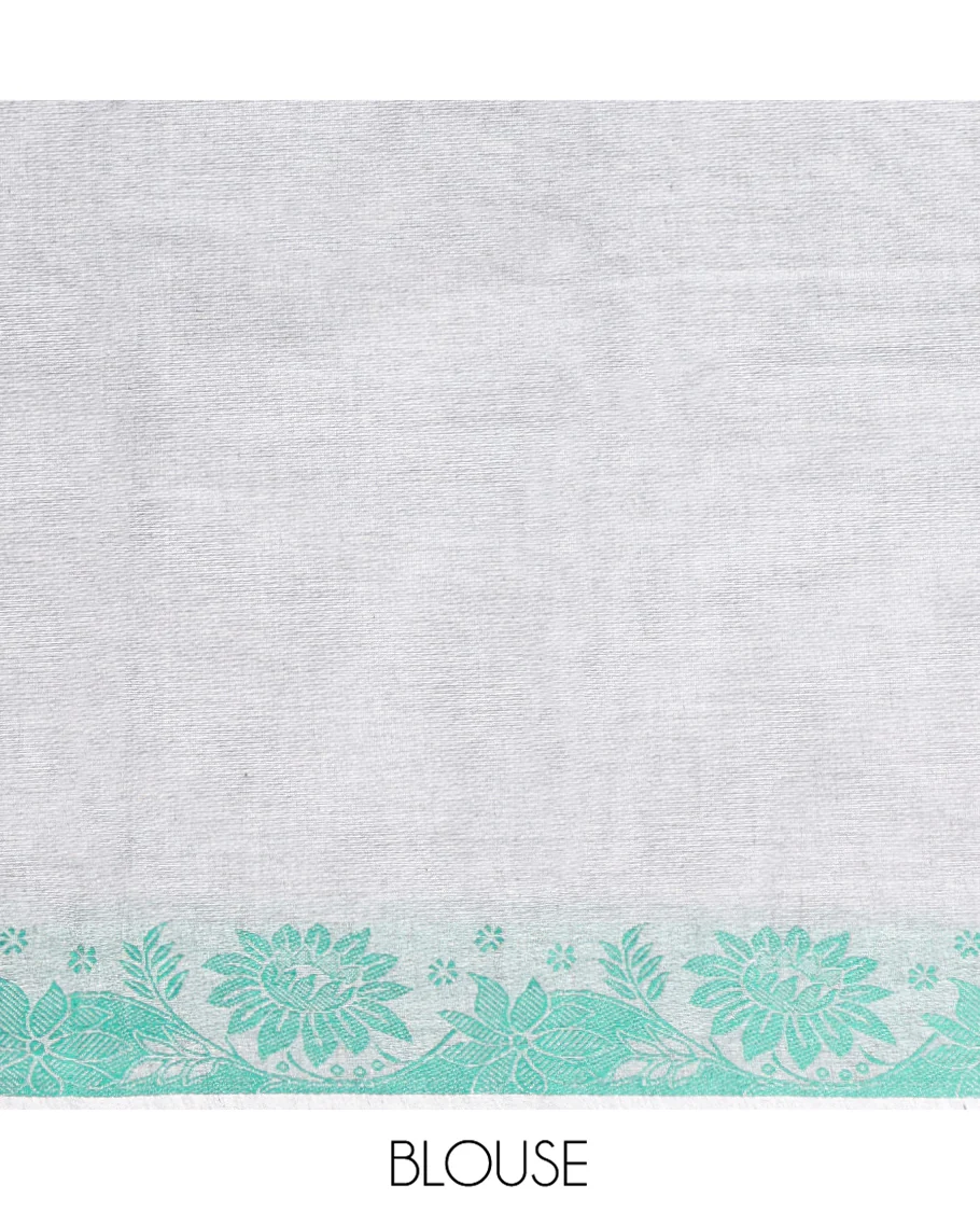 Grey Kanchi Cotton Saree, Steeped with Buttas All Over Its Body, a Subtle Self-Border, Pallu of Floral-Geometric Designs, and Paired with a Matching Blouse - Image 3