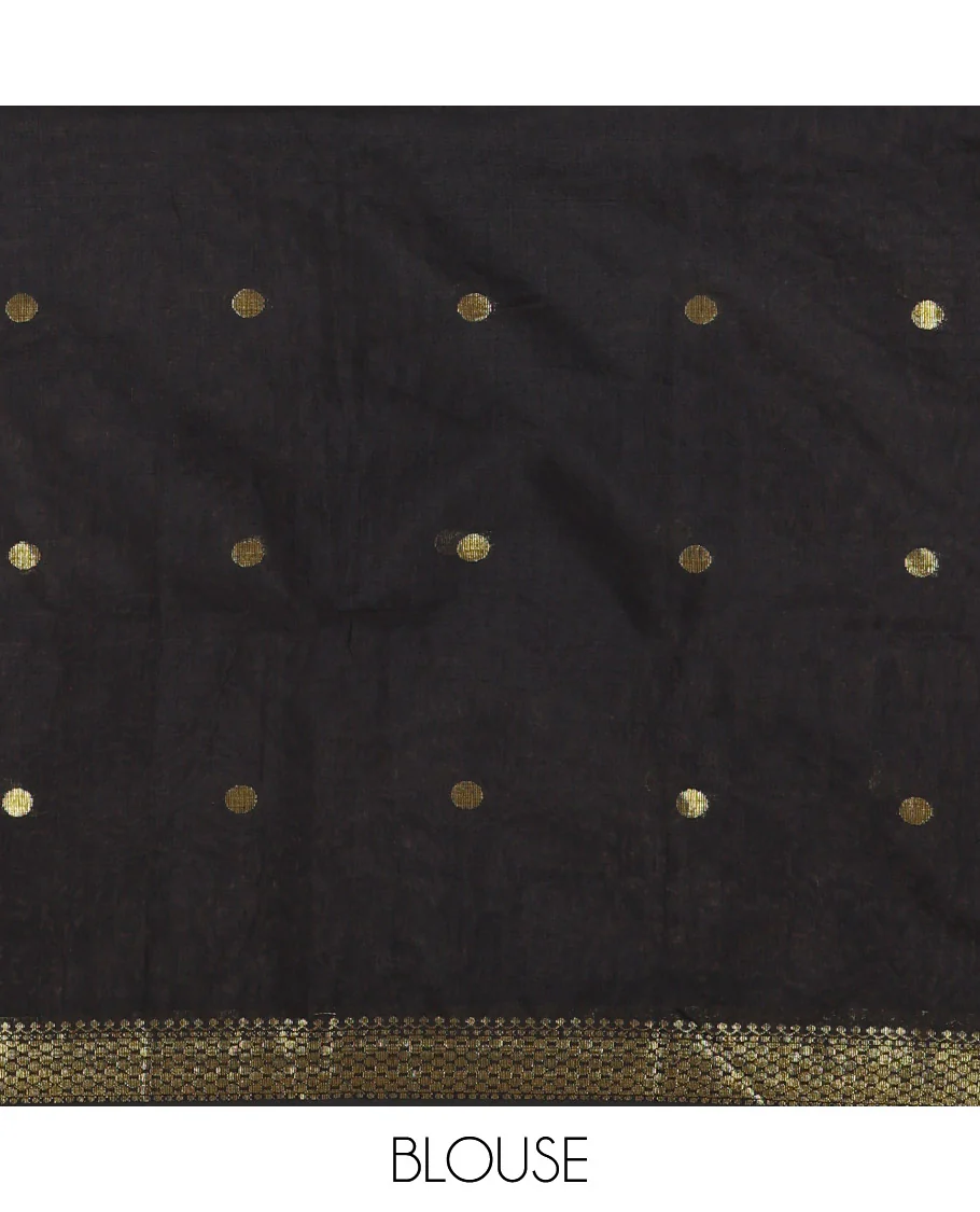 Grey Maheshwari Cotton Saree,  Flower Buttas All Over Its Body, Highlighted by Zari Border, Pallu of Contrast Floral Buttas, and a Contrast Blouse - Image 3