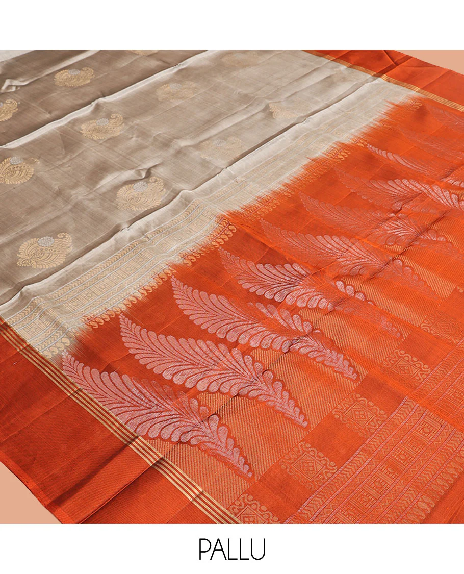 Grey Mayuri Lite Silk Mix Saree, Woven with Zari Buttas on Its Body, Complemented by a Contrast Border of Unique Designs, Intricately Designed Pallu, and Paired with a Contrast Blouse - Image 5