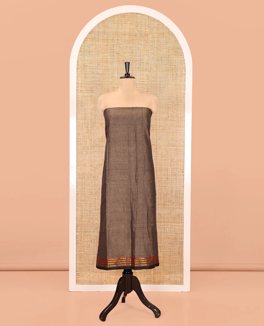 Grey Mercerised Cotton Material Chudidar Set, Adorned with Rudraksham-Temple Bordered Top, a Mercerised Cotton Bottom, and Paired with a Matching Mercerised Cotton Rudraksham-Temple Bordered Dupatta - Image 4