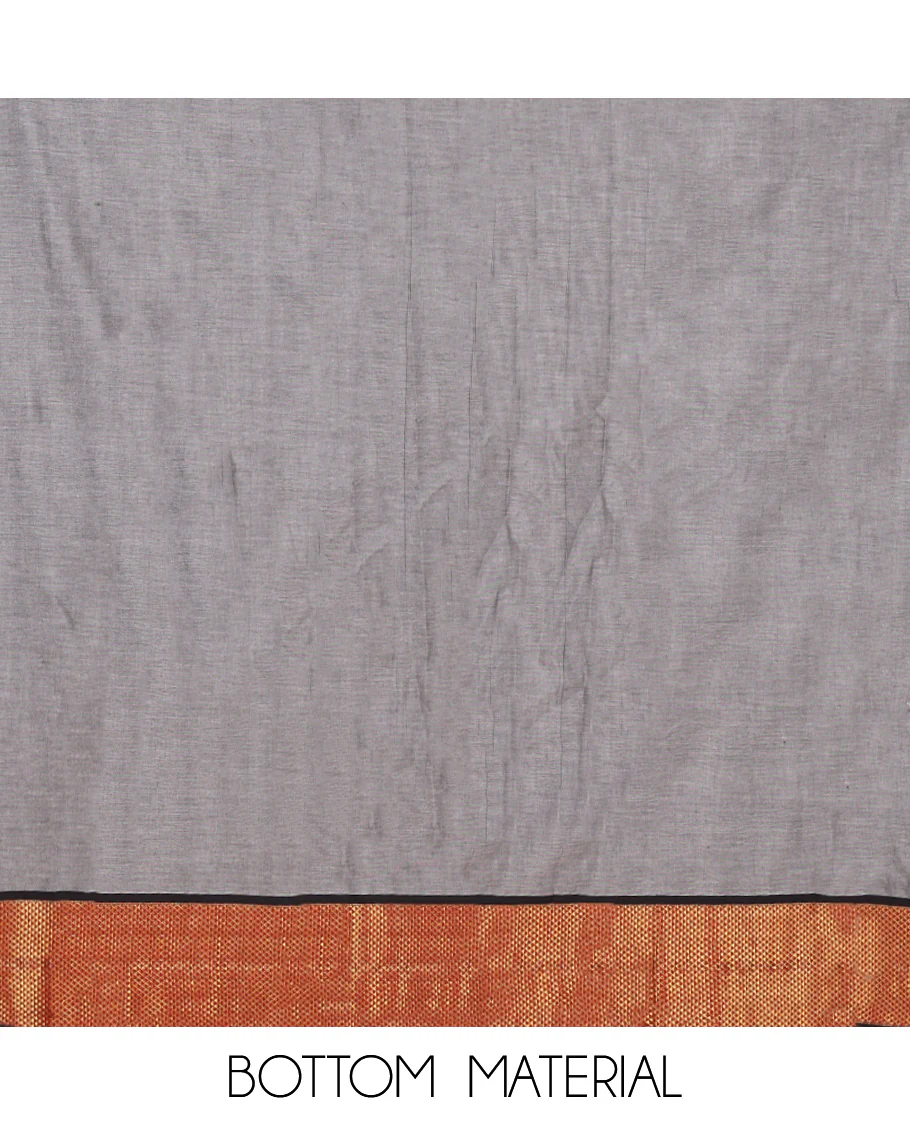 Grey Mercerised Cotton Material Churidar Set, Subtly Made with Plain and Traditional Ara Maadam Bordered Top, Comes with a Plain Mercerised Cotton Bottom, and Is Paired with a Mercerised Cotton Ara Maadam Woven Dupatta - Image 5