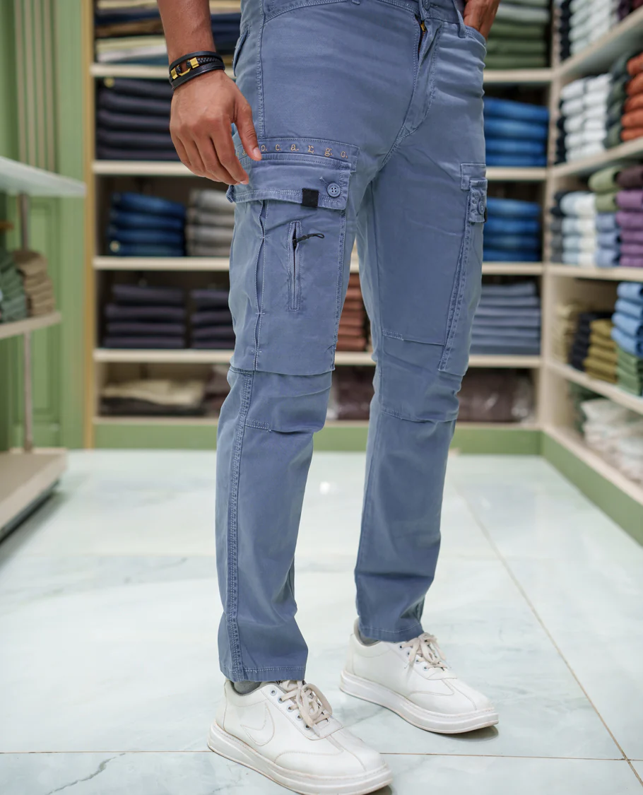 Grey Plain Cotton Cargo Trousers Comes with Straight Fit and Regular Length - Image 3