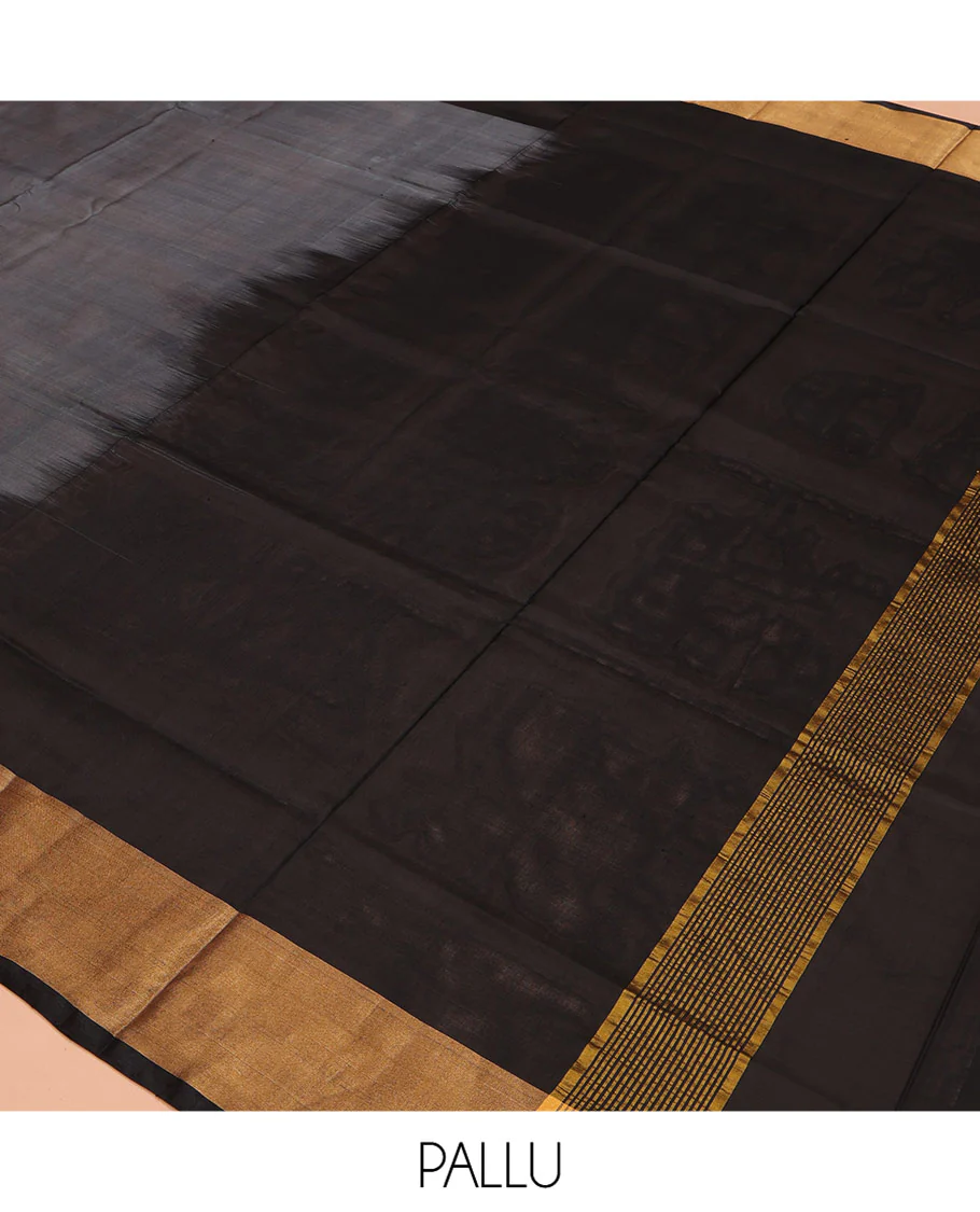 Grey Plain Uppada Silk Saree, Complemented by a Contrast Bavanji Border, Plain Pallu, and Paired with a Contrast Blouse - Image 5