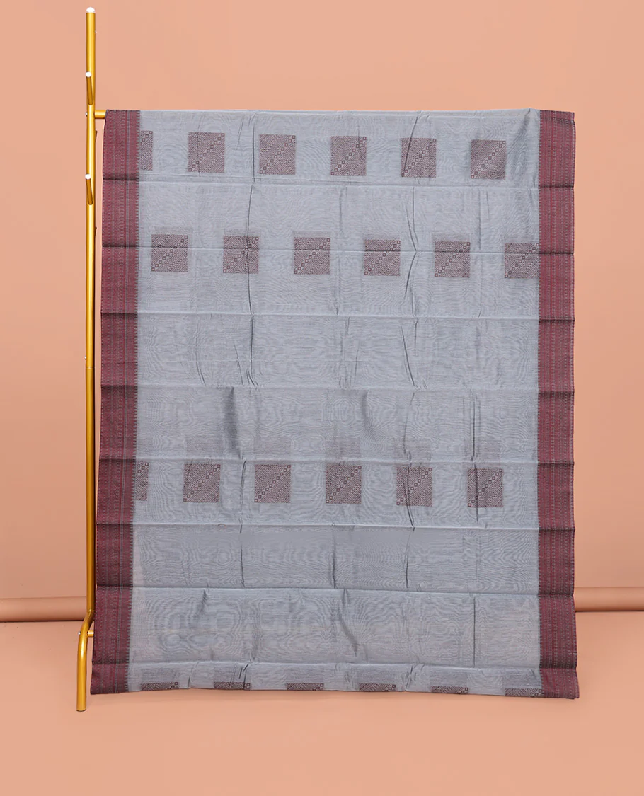 Grey Semi-Silk Cotton Saree, Delicately Designed with Square Buttas All Over Its Body, Crafted with Traditional Design Self-Border, Intricately Designed Pallu, and Paired with a Matching Blouse
