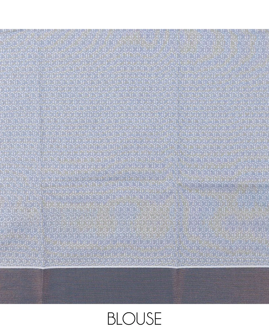 Grey Semi-Silk Cotton Saree, Detailed with Buttas All Over Its Body, Complemented by a Contrast Border, Pallu Steeped with Floral Designs, and Paired with a Matching Blouse - Image 4
