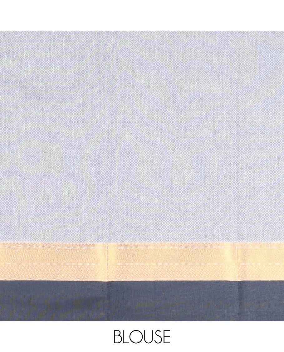 Grey Semi-Silk Cotton Saree, Embellished with Buttas and Stripes All Over Its Body, Complemented by a Contrast Traditional Zari Design Border, Pallu of Jaal Designs, and Paired with a Matching Blouse - Image 4