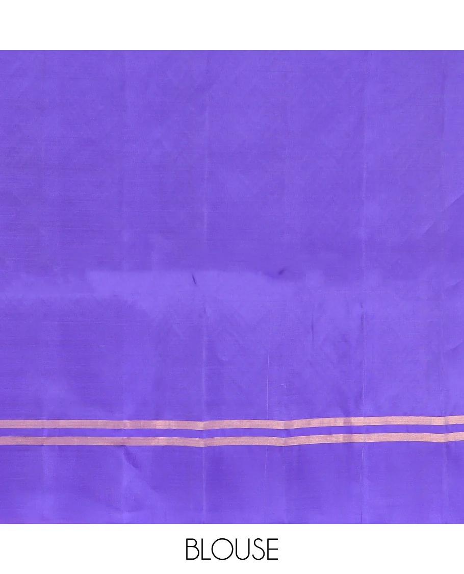 Grey Semi Uppada Saree Prettified with Zari Buttas, Complemented by a Contrast Zari Striped Border, Majestically Detailed Pallu of Jaal Designs, and Paired with a Contrast Blouse - Image 4