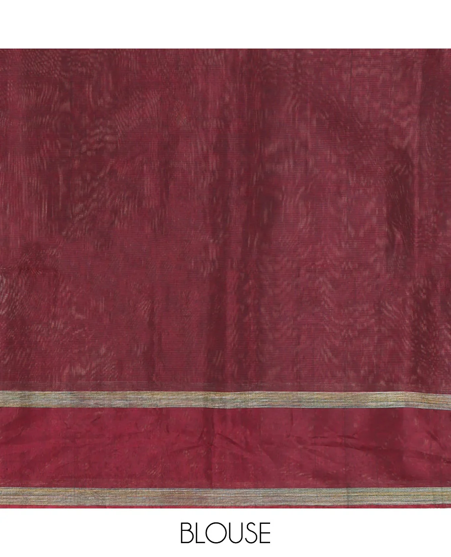 Grey Silk Cotton Saree, Artfully Woven with Peacock and Rudraksham Motifs On Its Body, Complemented by Contrast Zari Motifs Woven Border, Geometric Zari Patterned Pallu and Paired with a Contrast Blouse - Image 5