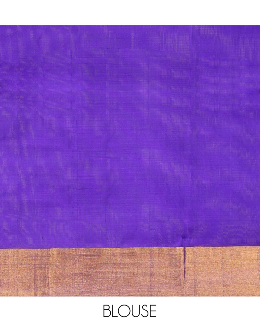 Grey Uppada Silk Saree, Sparsely Woven with Buttas All Over Its Body, Subtle Bavanji Border, Complemented by Contrast Pallu of Butta Enclosed Jaal Designs, and Paired with a Contrast Blouse - Image 6