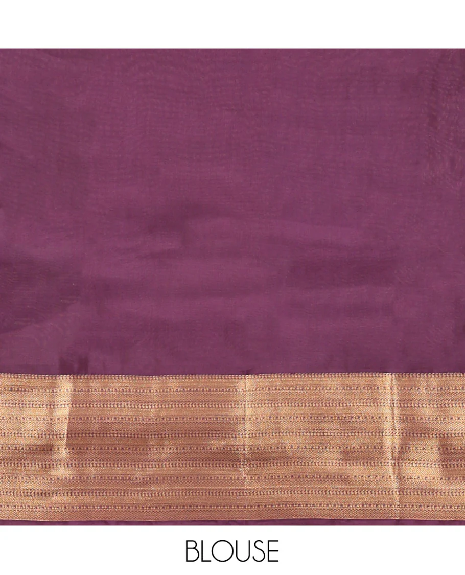 Grey Vasundhara Lite Silk Mix Saree, Featuring Zari Buttas All Over Its Body, Complemented by Contrast Border of Manga, Kathir, and Vanki Designs, Chevron Design Pallu, and Paired with a Contrast Blouse - Image 6