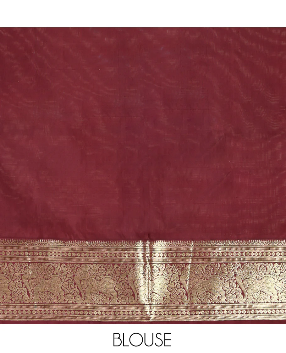 Grey Venkatagiri Silk Saree, Enriched with Zari Buttas Enclosed Checked Design on Its Body, Complemented by a Contrast Traditional Zari Border of Yaali Designs, Pallu of Jaal Designs, and Paired with a Contrast Blouse - Image 6