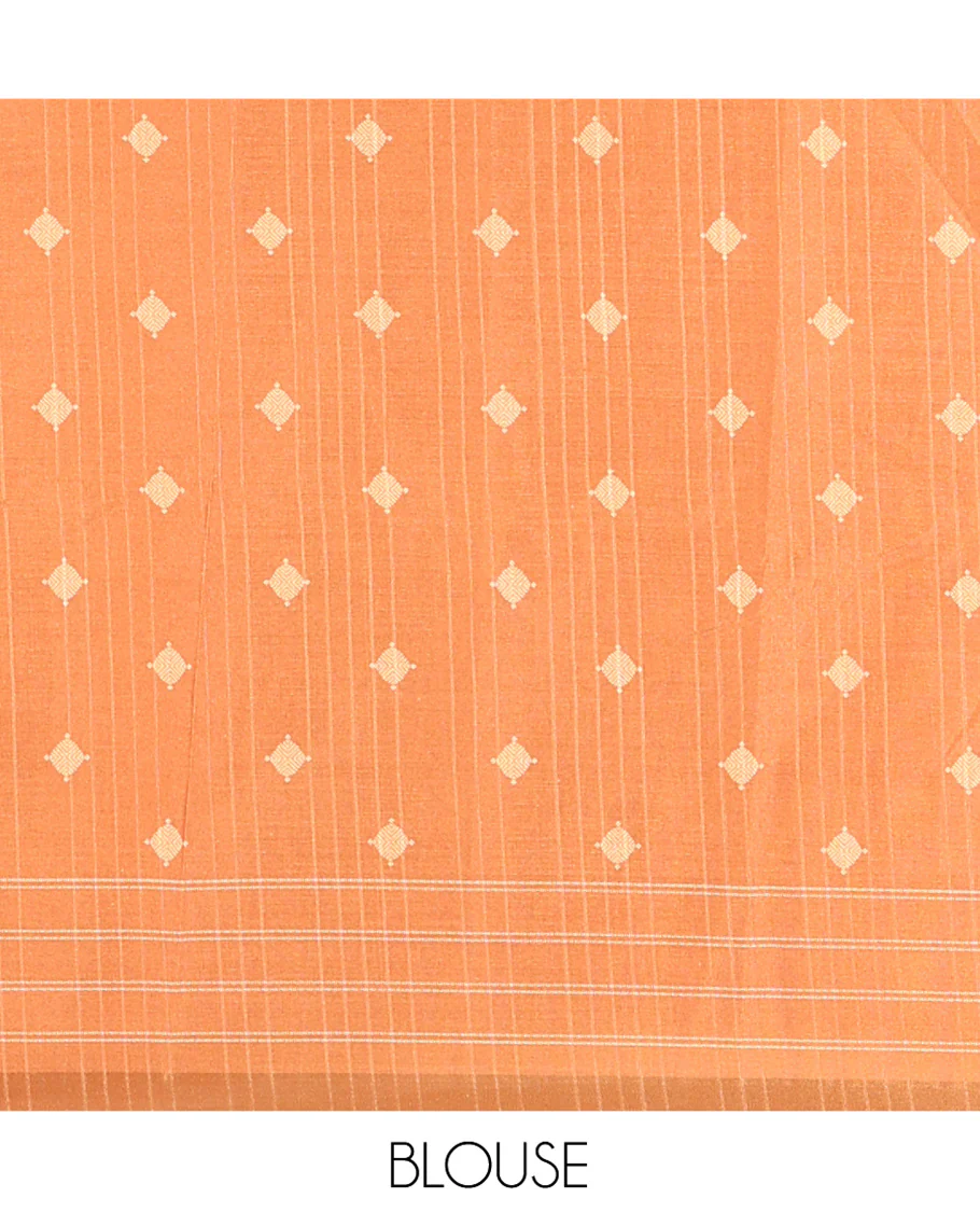 Half-White Katan Silk Saree, Accentuated with Vaira-Oosai-Style Stripes on Its Body, Complemented by a Contrast-Checked Border, Pallu of Jaal Designs, and Paired with a Contrast Blouse - Image 3