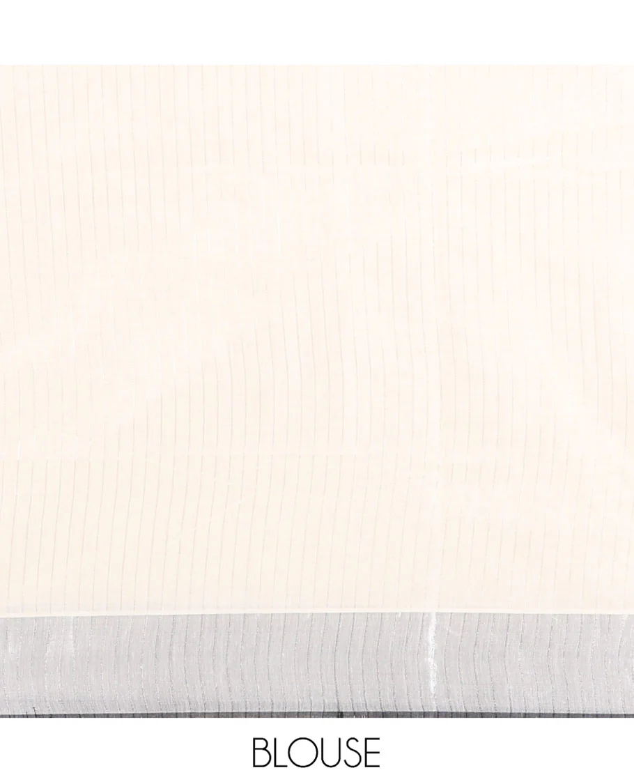 Half-White Kerala Cotton Saree, Artfully Detailed with Kalamkari-Style Elephant Motifs on Its Body, Highlighted by Zari Border, Pallu Pictures the Same Print, and Paired with a Matching Blouse - Image 3