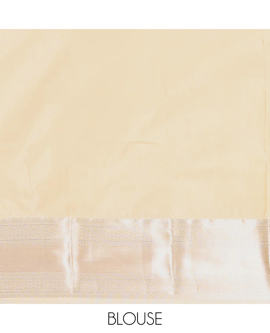 Honey Color Budget Silk Saree, Enriched with Zari Designs  All Over Its Body, Complemented by a Contrast Border of Traditional Designs Woven in Zari, Pallu Detailed with Chevron Designs, and Paired with a Contrast Blouse - Image 4