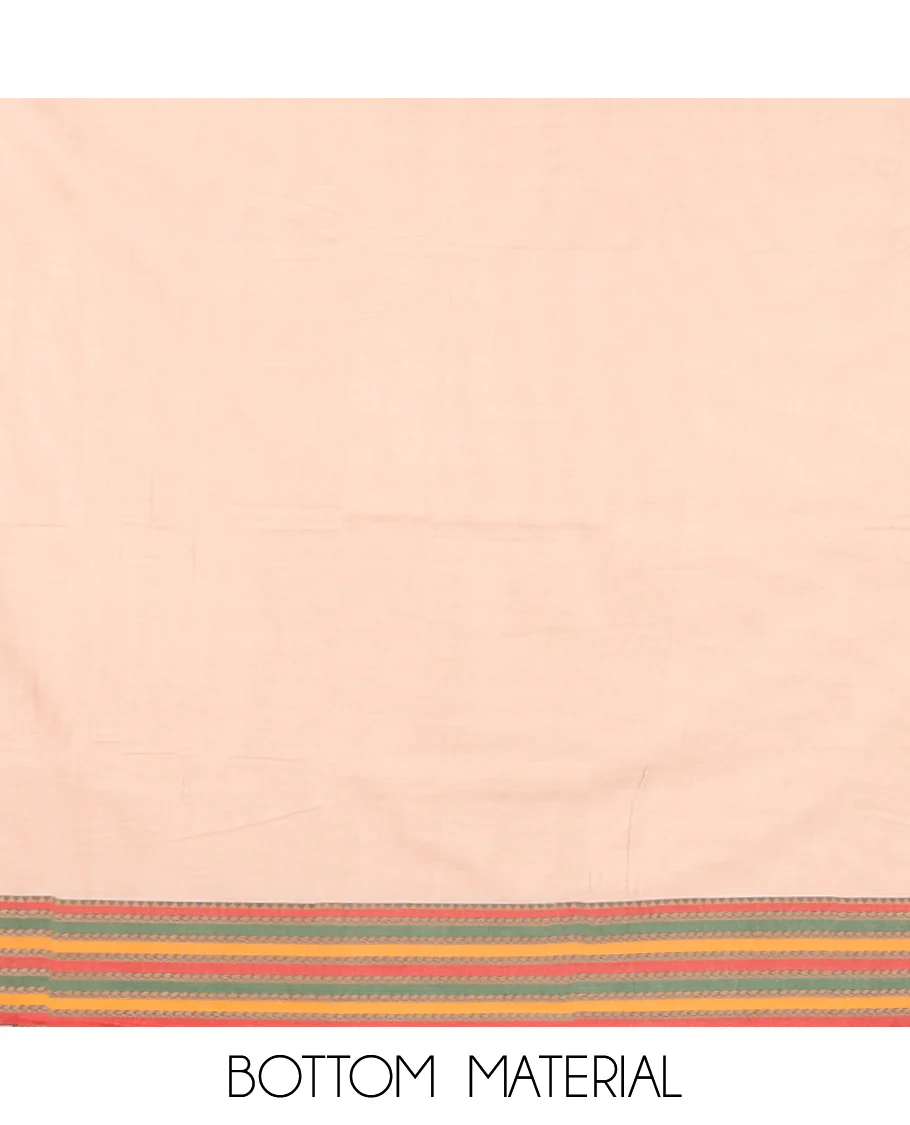Kerala Cream Mercerised Cotton Material Churidar Set, Featuring Plain and Traditional Motifs Woven Top, Comes with a Plain Mercerised Cotton Bottom, and Is Paired with a Mercerised Cotton Traditional Motifs Woven Dupatta - Image 5
