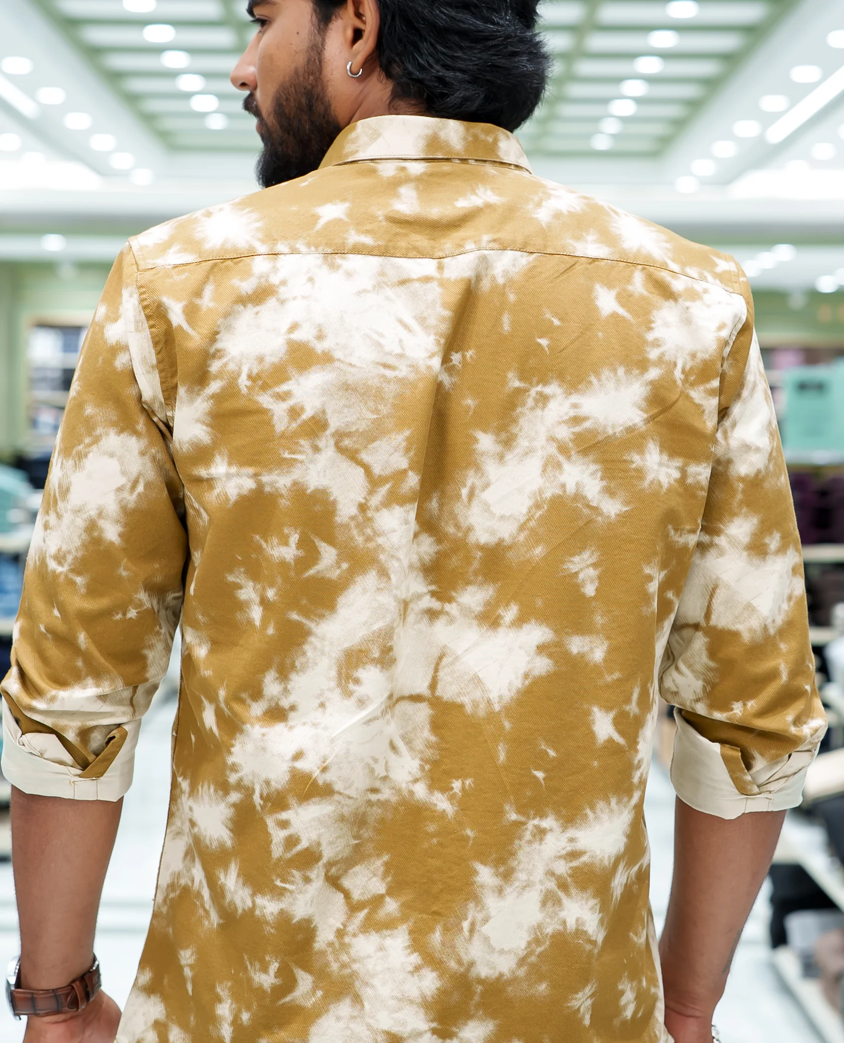 Khaki Cotton Blended Casual Shirt, Delicately Designed with Acid-Washed and Typography Patch Embroidery on the Chest, Featuring a Spread Collar, Full Sleeves, Slim Fit, and Regular Length - Image 5