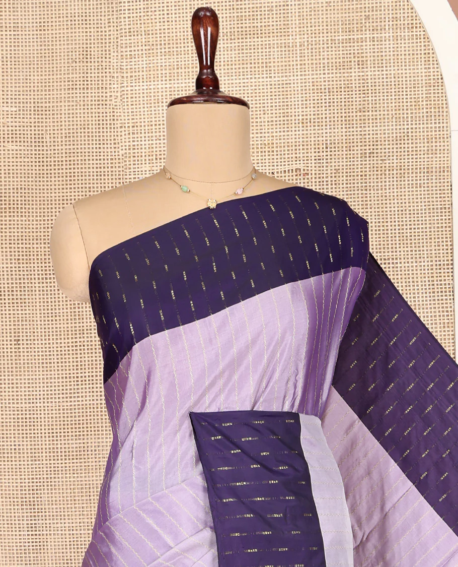 Lavender Aarani Gift Saree, Highlighted with Zig-Zag Stripes on Its Body, Complemented by a Contrast Striped Border, Subtle Striped Pallu, and Paired with a Matching Blouse - Image 2