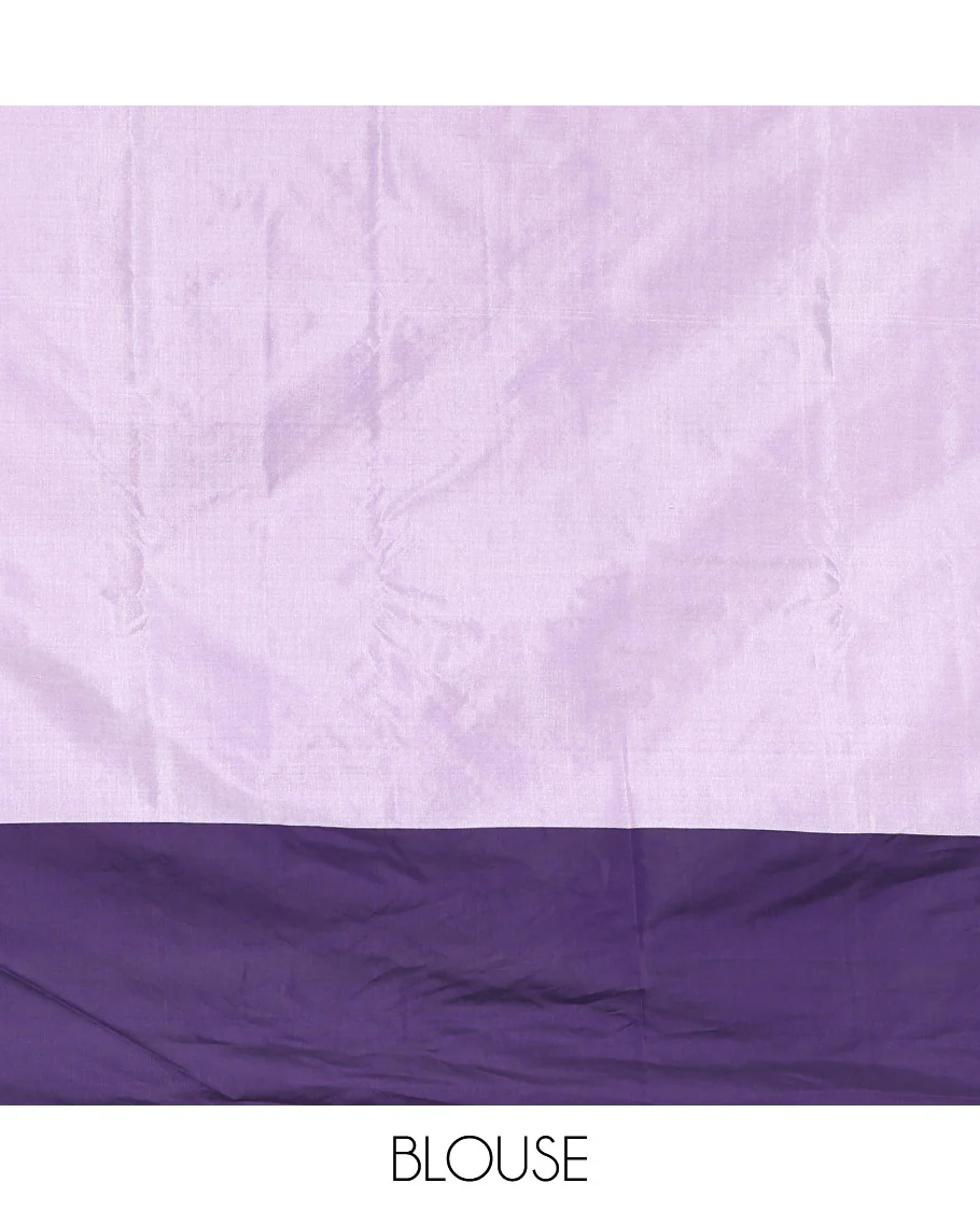 Lavender Aarani Gift Saree, Highlighted with Zig-Zag Stripes on Its Body, Complemented by a Contrast Striped Border, Subtle Striped Pallu, and Paired with a Matching Blouse - Image 3