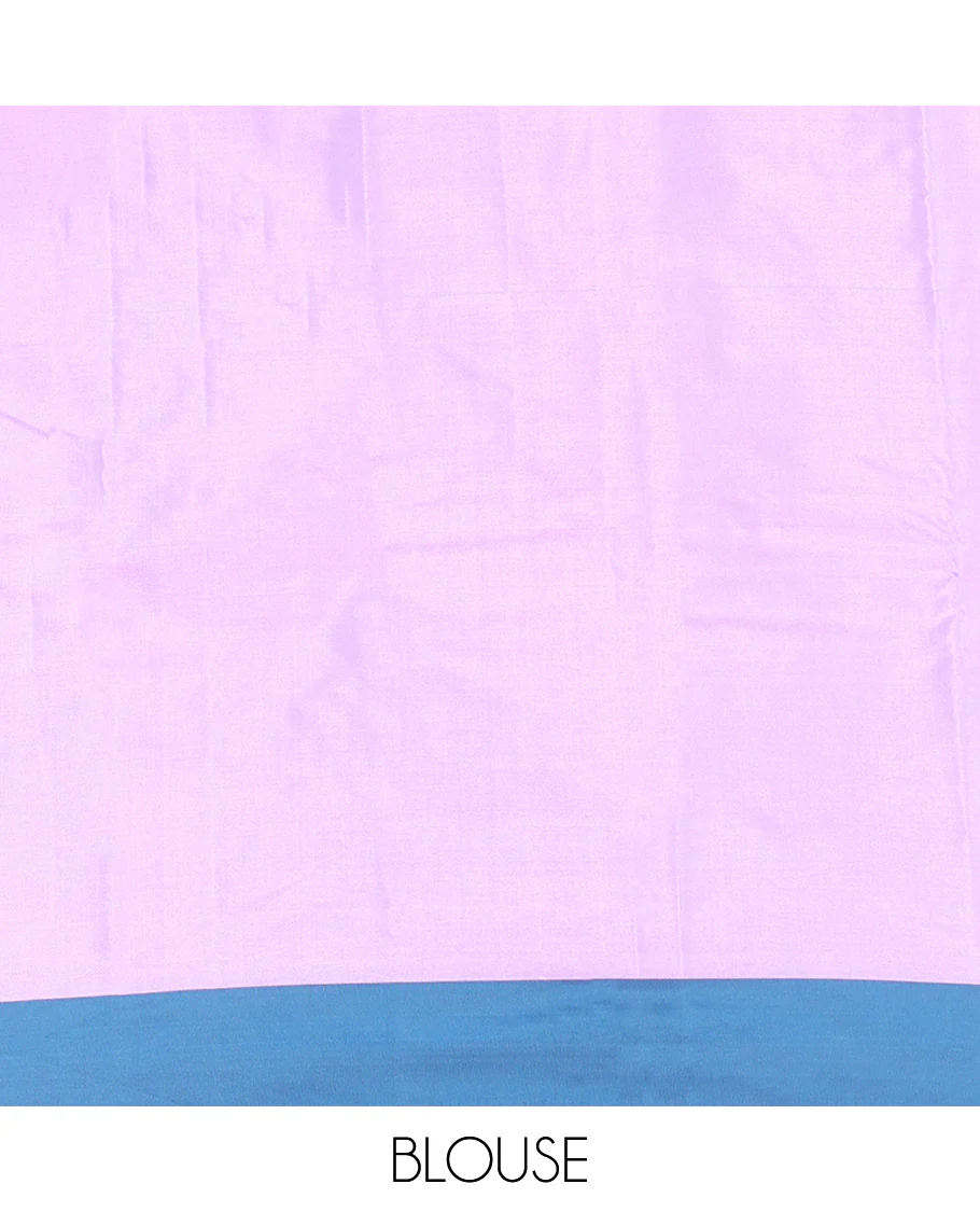 Lavender Aarani Silk Saree, Ornamented with Zari Checked Design All Over Its Body, Complemented by a Contrast Zari Border, Striped Pallu, and Paired with a Matching Blouse - Image 3