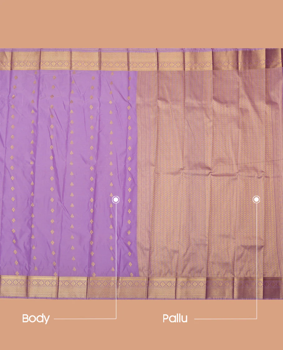 Lavender Gift Saree, Elevated with Zari Buttas All Over Its Body, Highlighted by a Traditional Zari Design Border, Grand Pallu of Jaal Designs, and Paired with a Matching Blouse - Image 8
