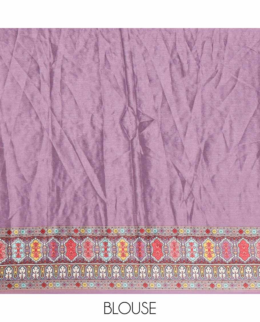 Lavender half-&-half style geometric print & mirror work masakali saree, self-border & pallu of print & mirror work, plain blouse - Image 4