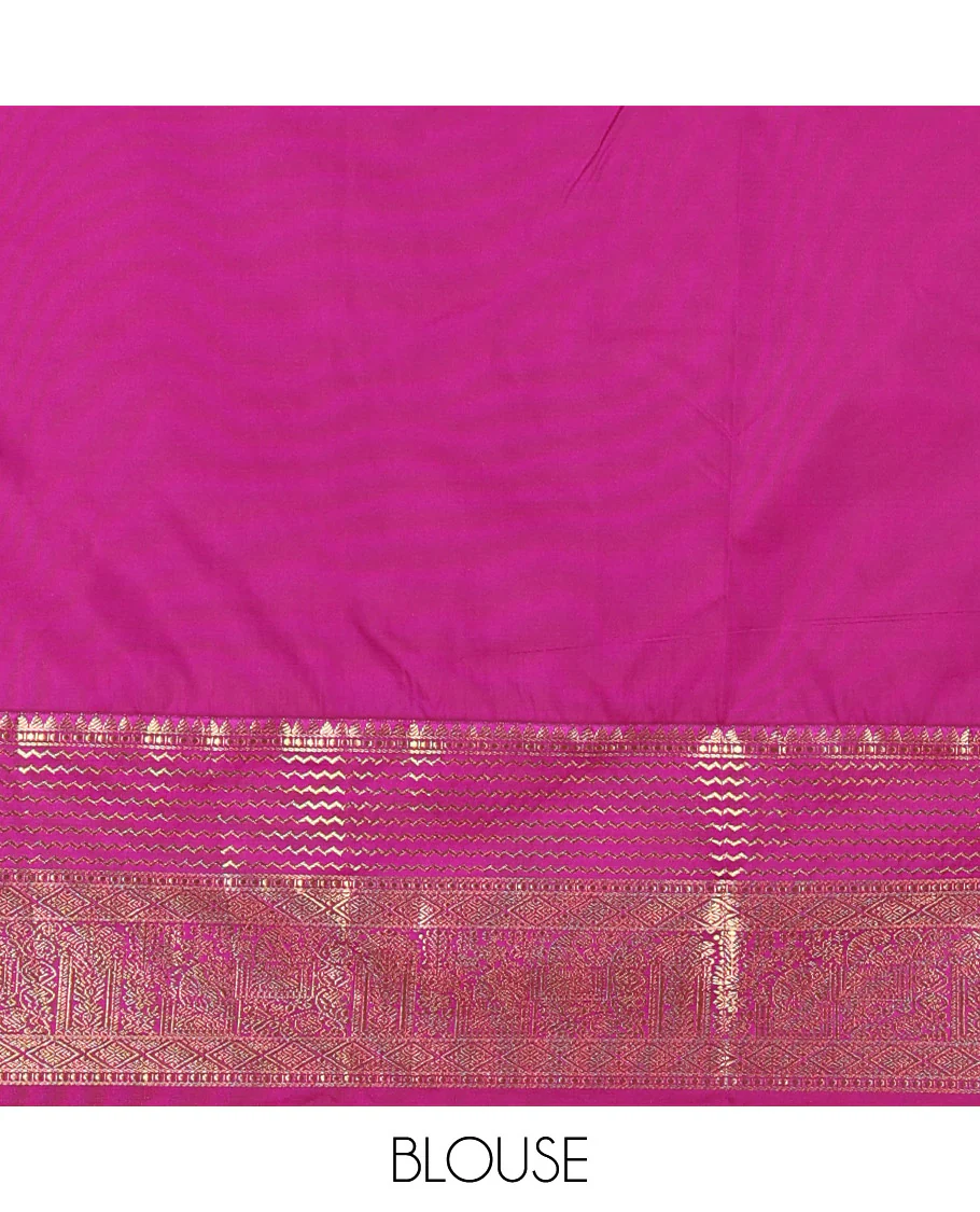 Lavender Kanchipuram Budget Silk Saree, Accentuated with Zari Buttas and Zari Stripes All Over Its Body, Complemented by a Contrast Traditional Zari Design Border, Zari-Rich Jaal Pallu, and Paired with a Contrast Blouse - Image 7