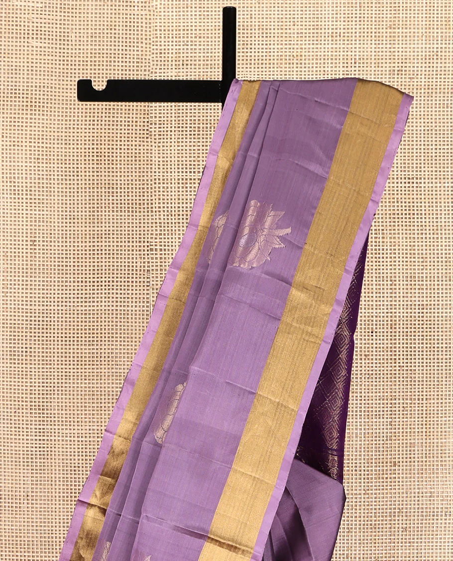 Lavender Mayuri Lite Silk Mix Saree, Beautified with Zari Buttas All Over Its Body, Highlighted by Zari Bavanji Border, Complemented by Contrast Pallu of Jaal Designs, and Paired with a Contrast Blouse - Image 3