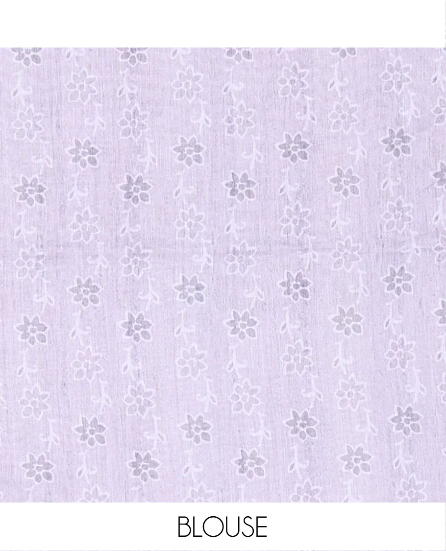 Lavender Plain Fancy Kota Silk Saree Mesmerized with Floral Applique Embroidered Scallop Border, Applique Embroidered Pallu, and a Matching Blouse - Image 4