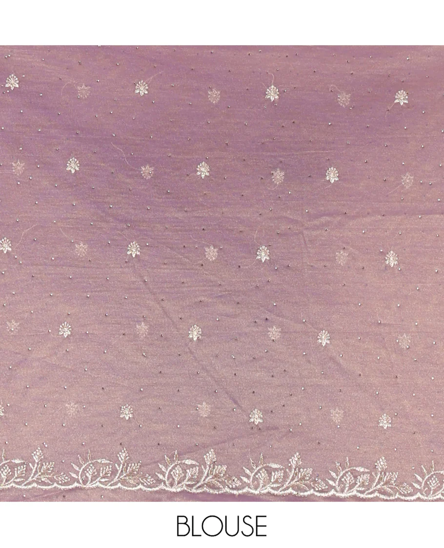 Lavender Twill Net Saree, Gleamed Up with Stone Work, Highlighted by a Scallop Embroidered Border, and Paired with a Matching Blouse - Image 3