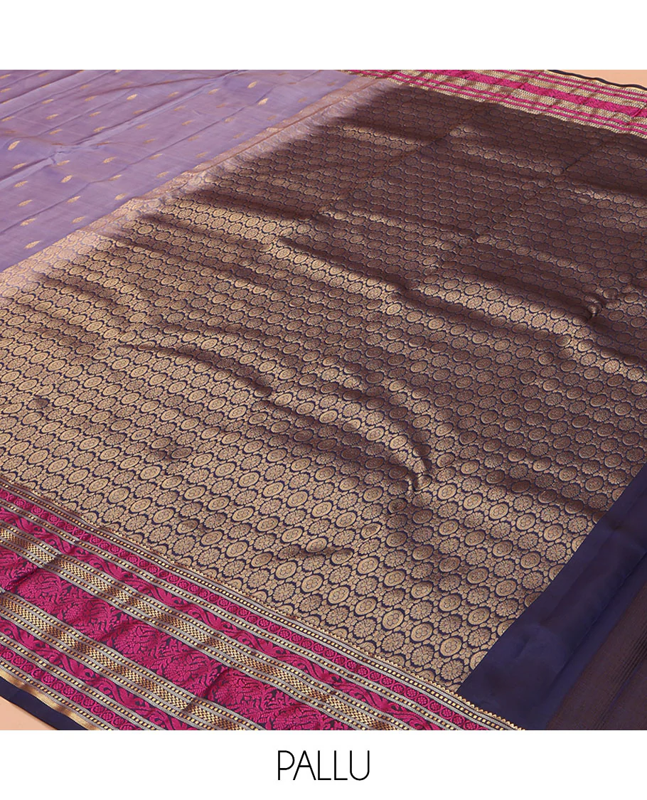 Lavender Vasundhara Lite Silk Mix Saree, Embellished with Zari Buttas on Its Body, Complemented by a Contrast Border of Rekku, Muthu, and Kodi Visiry Designs, Pallu Steeped with Chakram Designs, and Paired with a Contrast Blouse - Image 5
