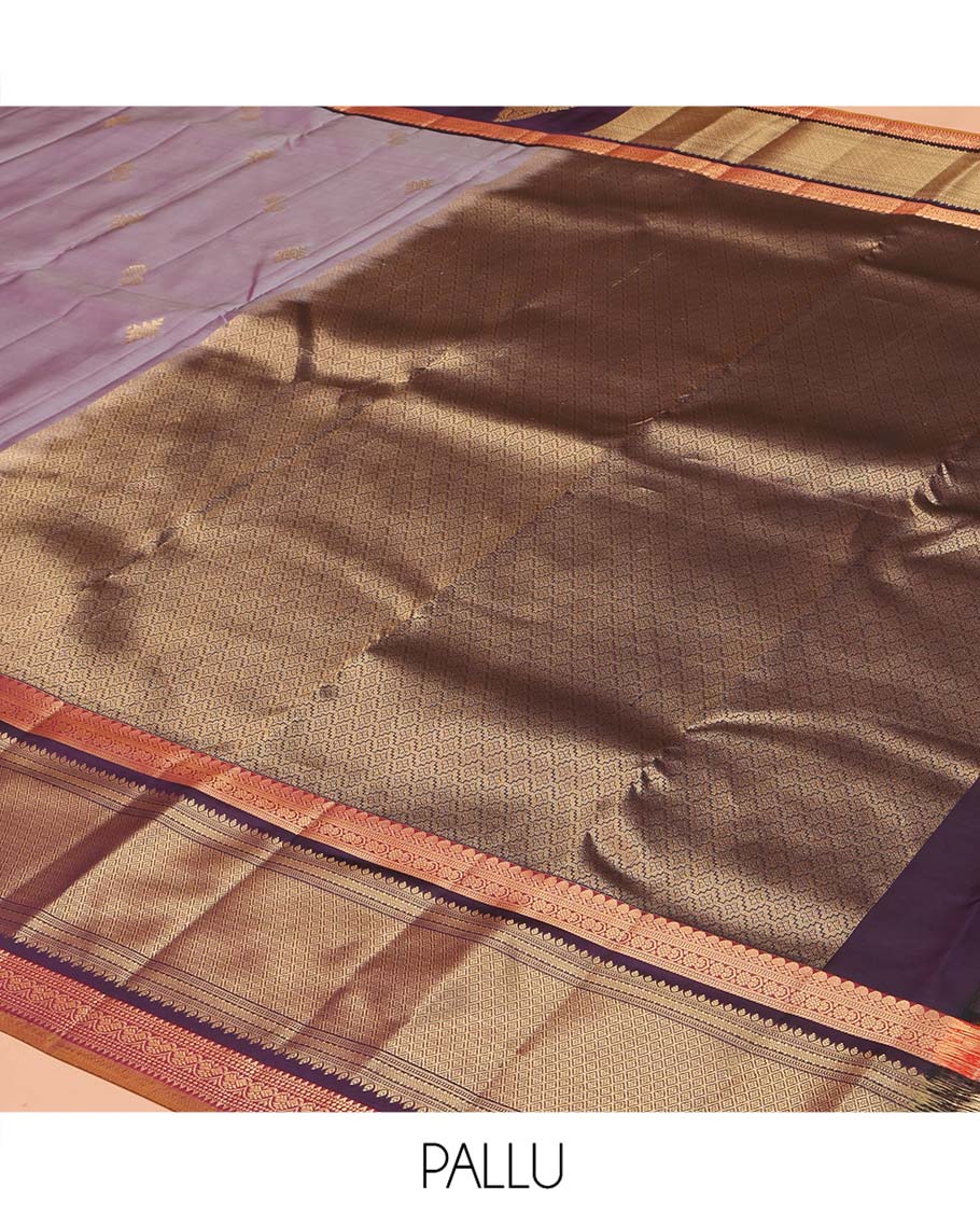 Lavender Vasundhara Lite Silk Mix Saree, Spotlighted with Zari Buttas on Its Body, Complemented by a Contrast Border of Thilakam Mokku, Mayil, and Yaali Designs, a Grandly Zari Decked Up Pallu, and Paired with a Contrast Blouse - Image 5
