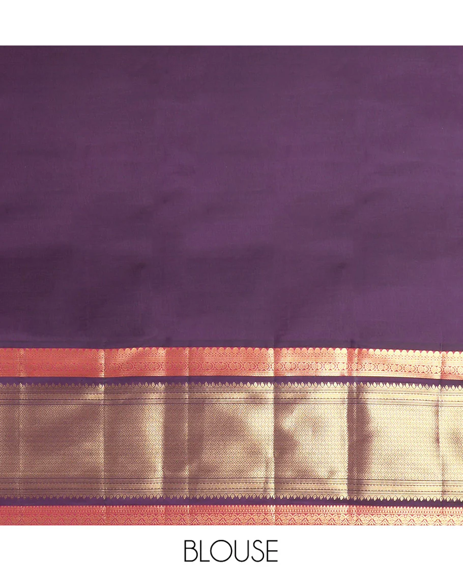 Lavender Vasundhara Lite Silk Mix Saree, Spotlighted with Zari Buttas on Its Body, Complemented by a Contrast Border of Thilakam Mokku, Mayil, and Yaali Designs, a Grandly Zari Decked Up Pallu, and Paired with a Contrast Blouse - Image 6