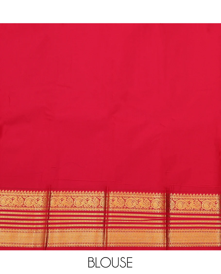 Leaf Green Budget Silk Saree, Delicately Woven with Zari Buttas on Its Body, Complemented by a Contrast Traditional Zari Varisai Pettu Border, Grand Jaal Pallu, and Paired with a Contrast Blouse - Image 4