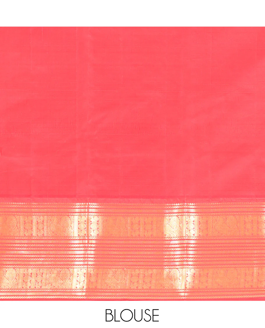 Lemon Yellow and Red Vasundhara Lite Silk Saree, Richly Detailed with Zari Checked Design On Its Body, Complemented by Contrast Varisai Pettu Border of Mayil Chakram Designs, Grand Jaal Pallu, and Paired with a Contrast Blouse - Image 7