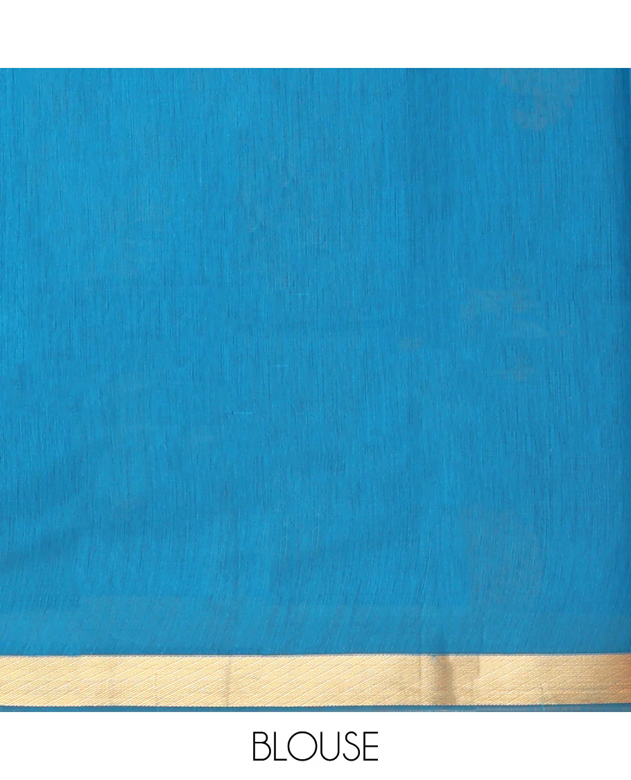Light Blue Semi-Silk Cotton Saree, Mesmerized with Paisley Zari Buttas All Over Its Body, Highlighted by a Zari Border, Pallu of Floral and Paisley Design, and Paired with a Matching Blouse - Image 4