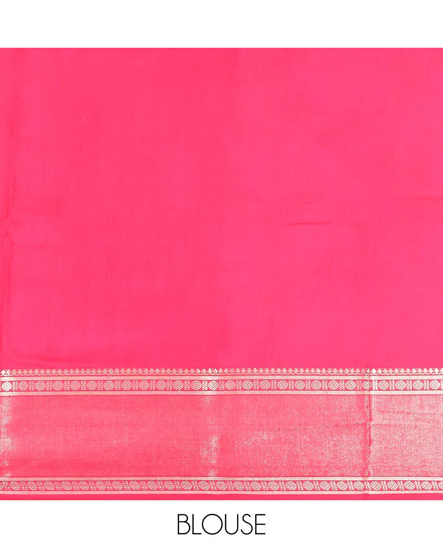 Light Brown Plain Assam Silk Saree, Complemented by a Contrast Traditional Zari Design Border of Rudraksha Motifs, a Gleaming Pallu of Zari Stripes, and Paired with a Contrast Blouse - Image 4