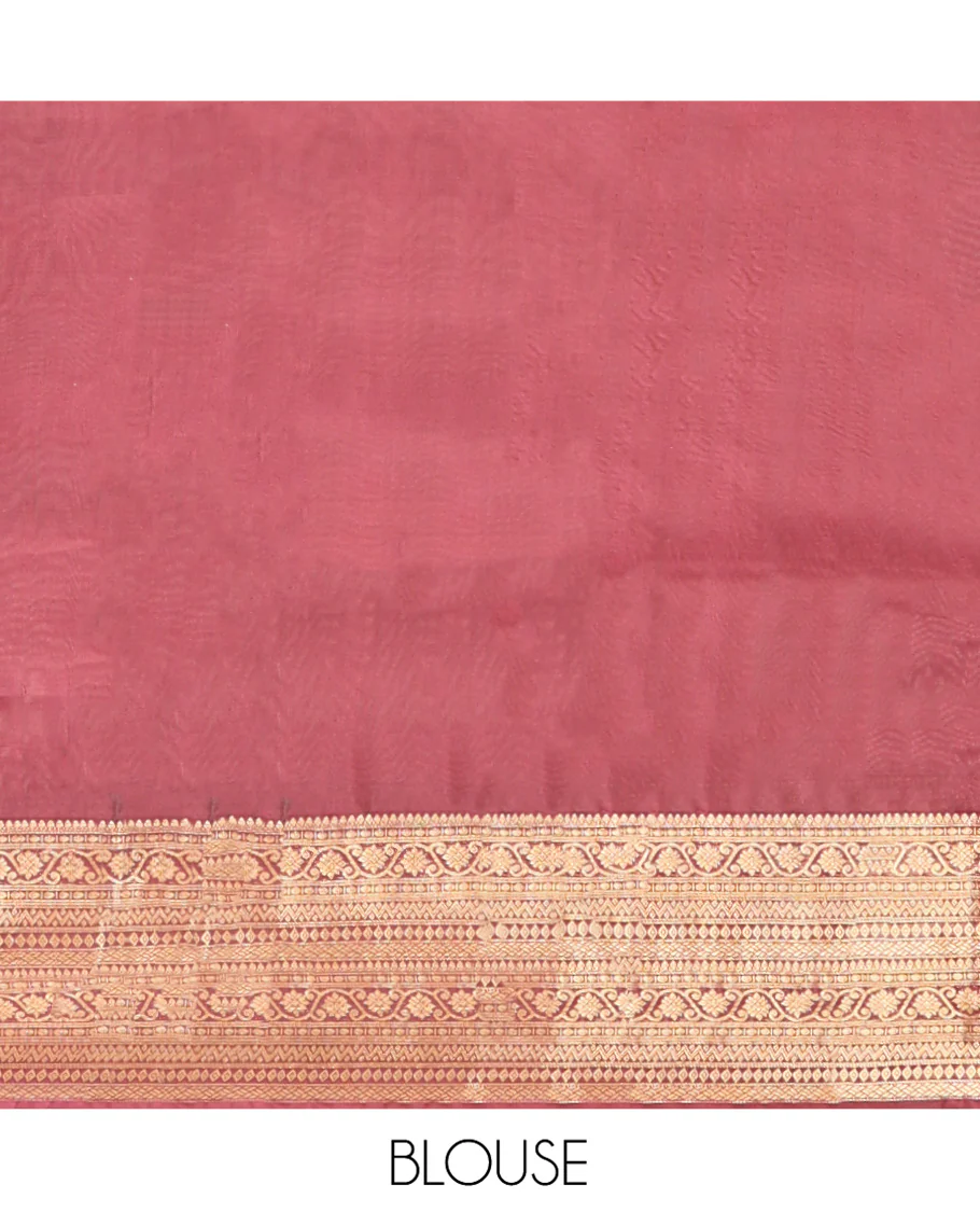 Light Brown Vasundhara Lite Silk Mix Saree, Ornamented With Zari Buttas All Over Its Body, Complemented by Contrast Border of Thilakam Mokku, Kodi Visiry, Neli, Diamond, and Paiyadi Kattam, Grand Pallu and Paired with a Contrast Blouse - Image 6
