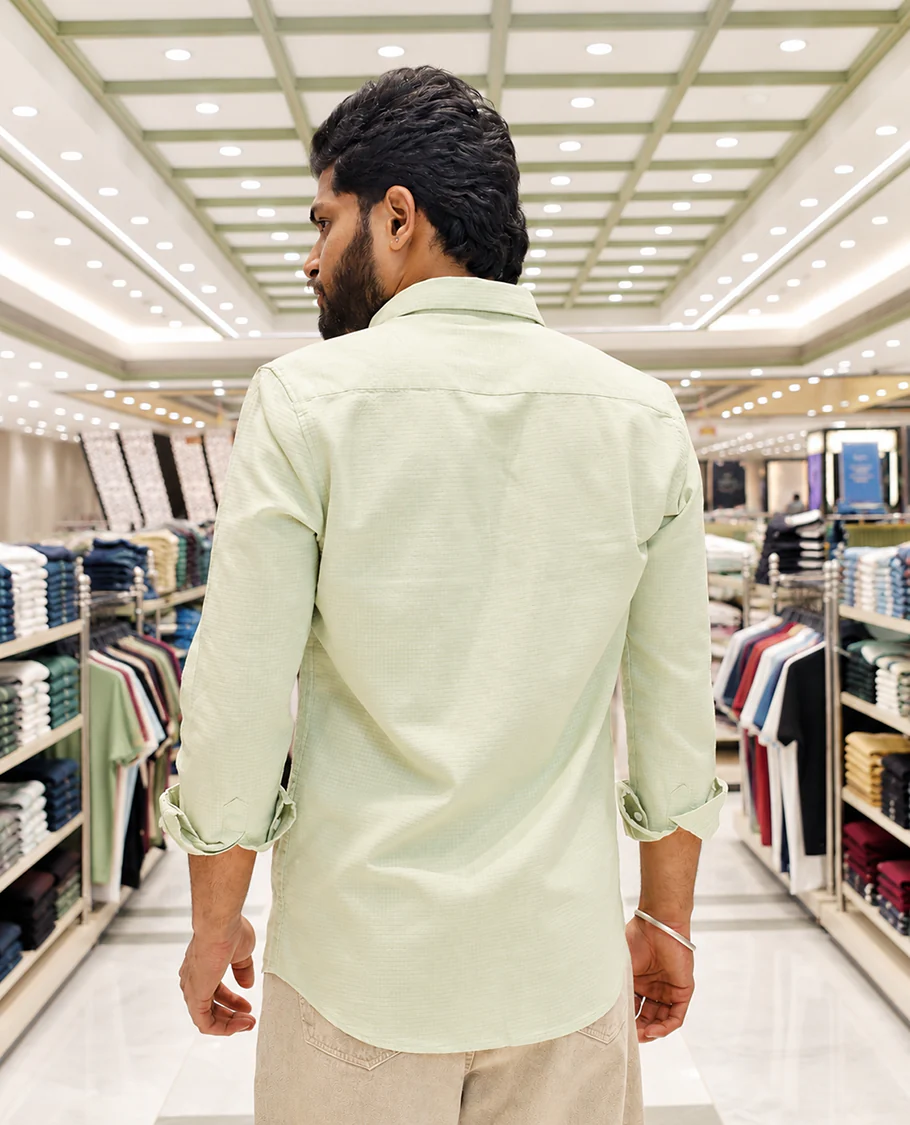 Light Green Cotton-Blended Casual Shirt, Adorned with Flower Thread Outline Embroidery, Featuring a Spread Collar, Full Sleeves, Slim Fit, and Regular Length - Image 5