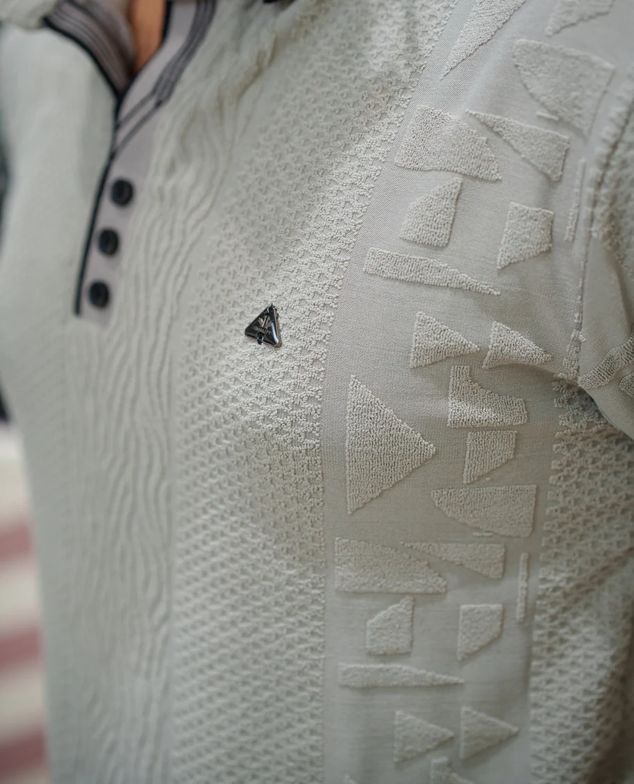 Light Grey Geometric-Textured Cotton-Blended T-Shirt Comes with Half-Sleeves, Polo Collar, a Slim Fit, and Regular Length - Image 6