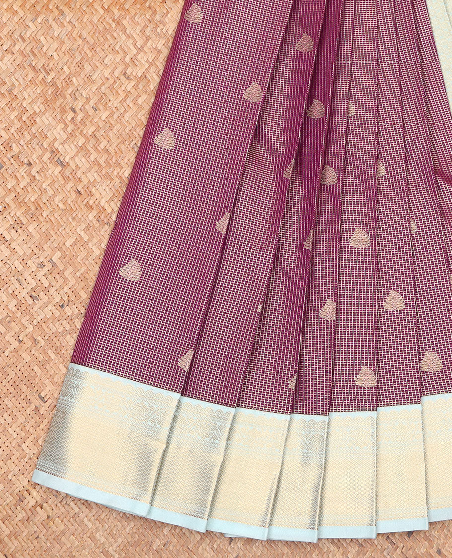 Light Maroon Budget Silk Saree, Sparsely Woven with Zari Buttas and Micro-Checks on Its Body, Complemented by a Contrast Traditional Zari Design Border, Jaal Design Pallu, and Paired with a Contrast Blouse