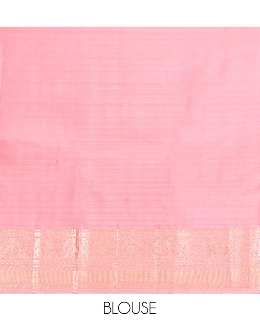 Light Maroon Vasundhara Silk Saree, Woven with Zari Buttas All Over Its Body, Complemented by a Contrast Border of Rekku, Muthu, Kili, Banaras, Neli, and Mayil Kann Designs, Grand Pallu, and Paired with a Contrast Blouse - Image 6