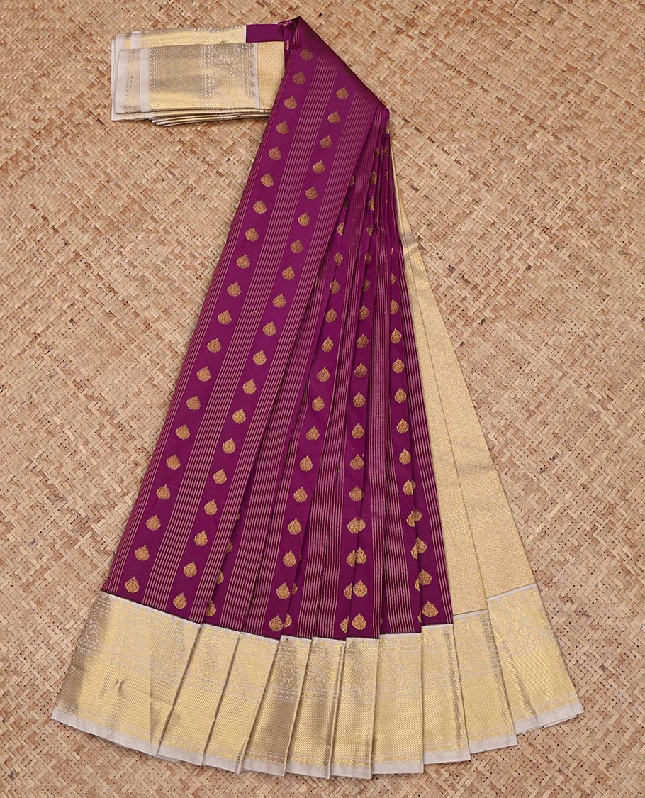 Light Purple Budget Silk Saree, Ornamented with Zari Buttas and Zari Stripes on Its Body, Complemented by a Contrast Traditional Zari Design Border, Gleaming Pallu, and Paired with a Contrast Blouse - Image 2