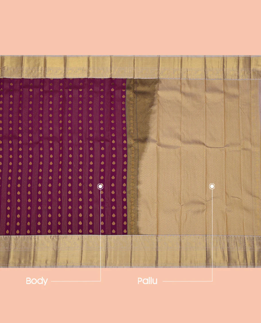Light Purple Budget Silk Saree, Ornamented with Zari Buttas and Zari Stripes on Its Body, Complemented by a Contrast Traditional Zari Design Border, Gleaming Pallu, and Paired with a Contrast Blouse - Image 3