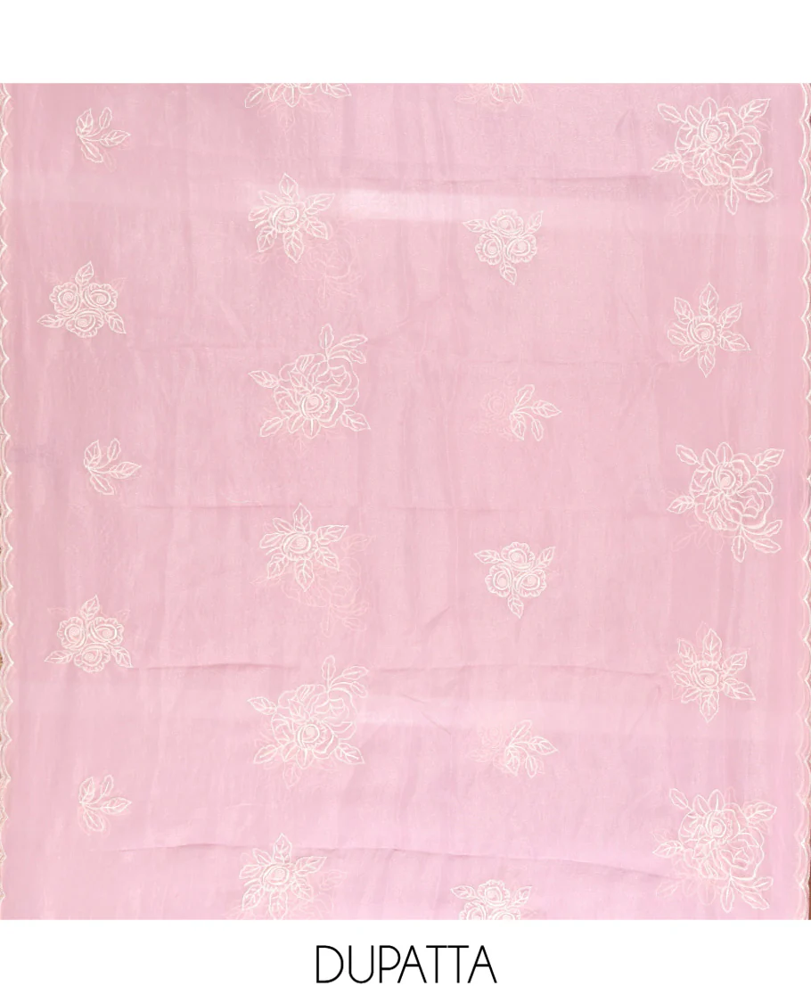 Light Purple Shimmer Georgette Material Chudidar Set, Finely Crafted with Floral Thread Embroidery on Its Top, a Plain Santoon Bottom, and Comes with a Floral Embroidered Shimmer Georgette Dupatta - Image 2