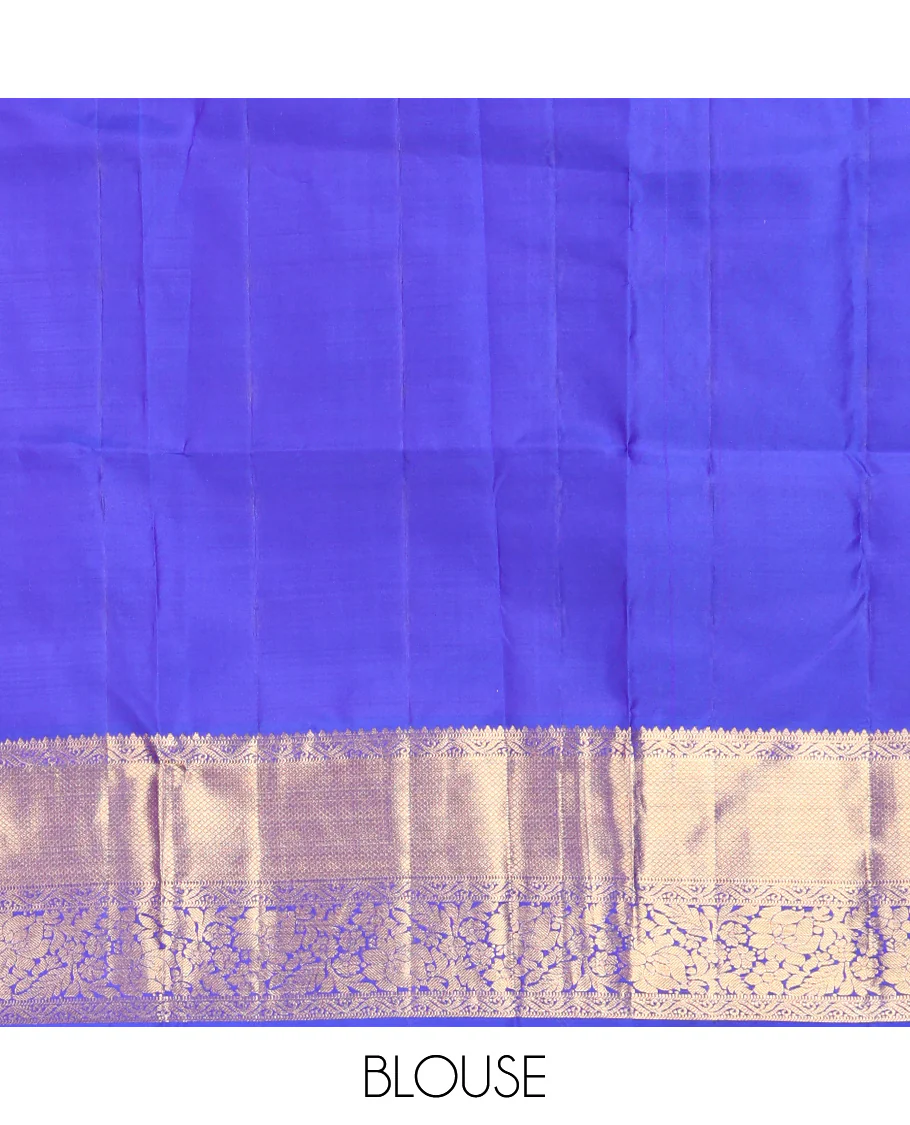 M.s Blue Vasundhara Silk Saree Features Zari Butta Enclosed Checks, a Zari Border of Mayil Kann and Kodi Visiry, Jaal Pallu, and Comes with a Matching Blouse - Image 6