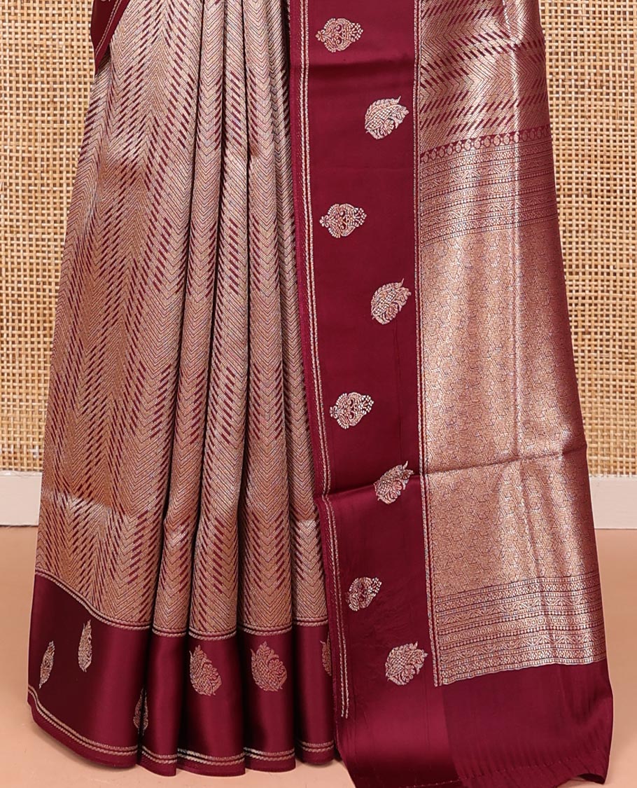 Magenta Pink Russian Dola Silk Saree, Gracefully Embellished with Zari Zig-Zag Jacquard on Its Body, Highlighted by Zari Buttas Woven Satin Border, Intricately Designed Pallu, and Paired with a Matching Blouse - Image 7